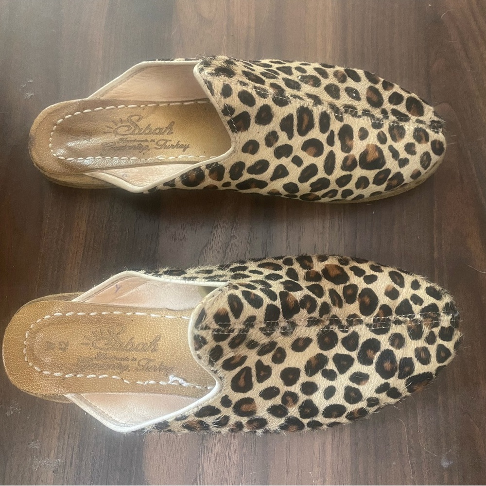 Sabah Leopard Print Mule Slides in Brown and Black
